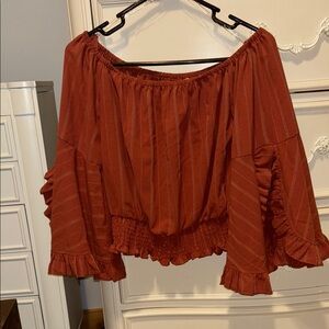 Rust Off-Shoulder Ruffle Top